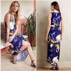 Weston Anthropologie sleeveless purple floral tulip hem maxi dress